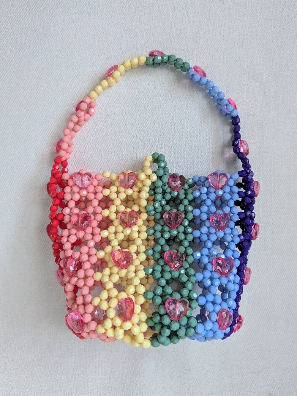 Pastel Rainbow Beaded Mini Purse Bag Heart Accents